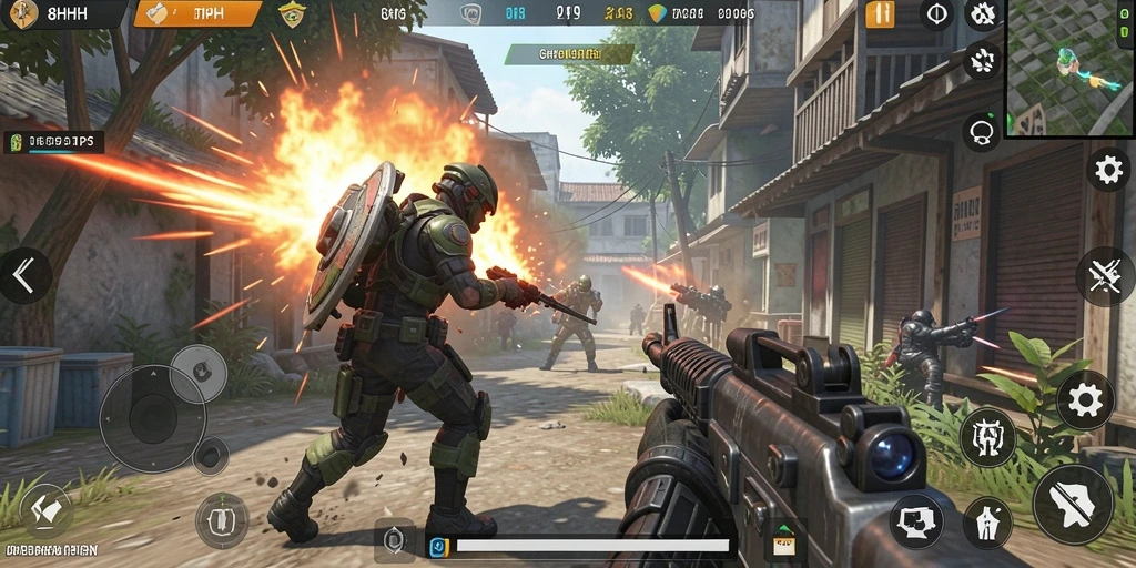 Tangkapan layar gameplay <strong>8HHH</strong> yang menampilkan aksi intens dalam mode TPS.