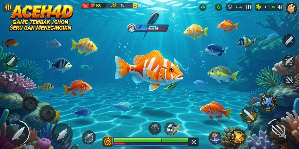 Screenshot gameplay <strong>ACEH4D</strong> menunjukkan adegan menembak ikan yang mendebarkan.