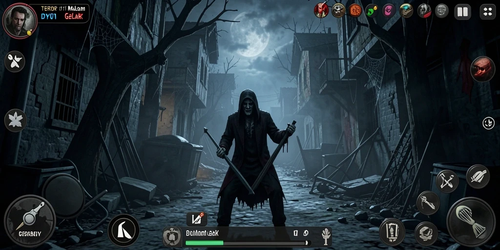 Screenshot gameplay menakutkan dari DY01 yang menggambarkan suasana Horror.