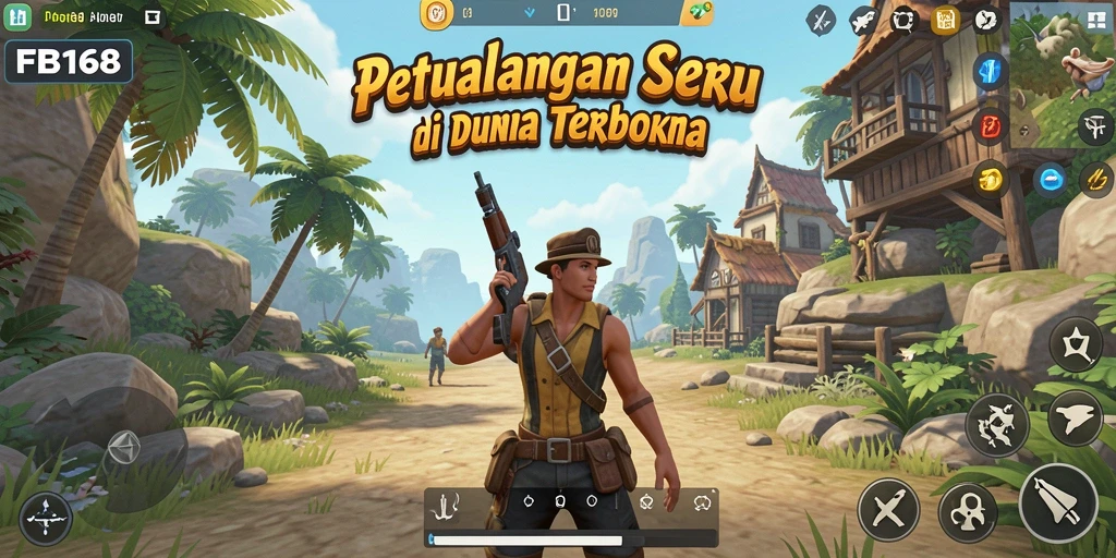 Screenshot FB168 menunjukkan pemain menjelajahi dunia terbuka yang luas.