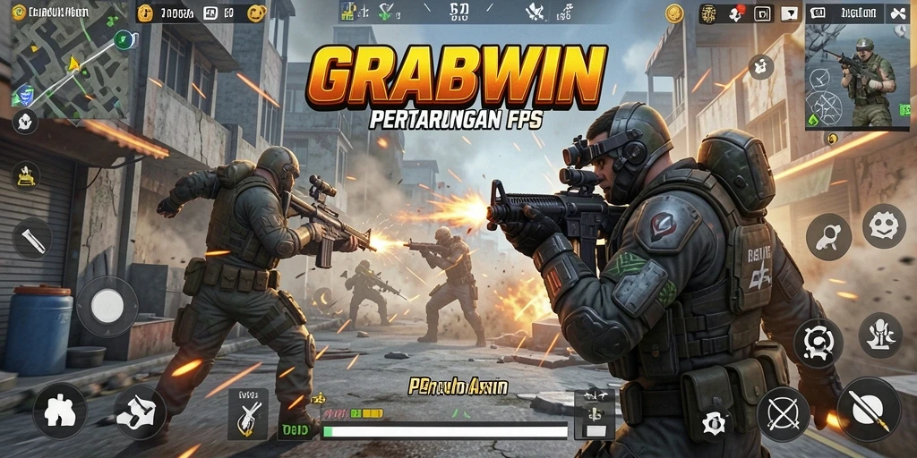 Screenshot gameplay <strong>GRABWIN</strong> menampilkan pertarungan seru di medan perang.