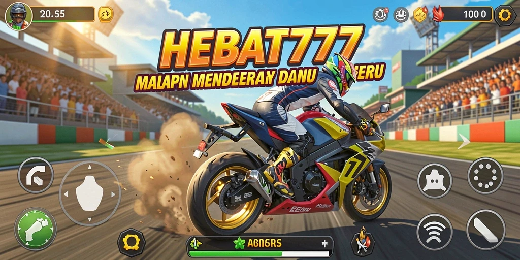 Screenshot HEBAT777 menampilkan aksi balapan motor yang mendebarkan.