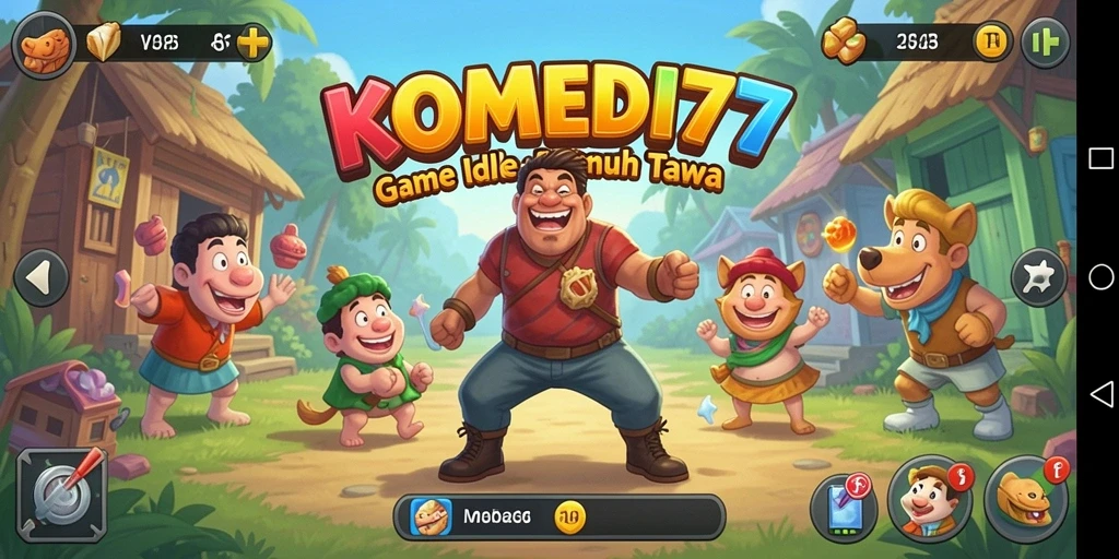 Screenshot gameplay KOMEDI77 menampilkan karakter lucu dalam aksi.