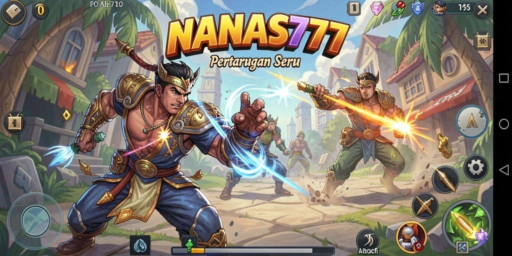 Screenshot NANAS777 menampilkan aksi pertarungan spektakuler dengan karakter dinamis.