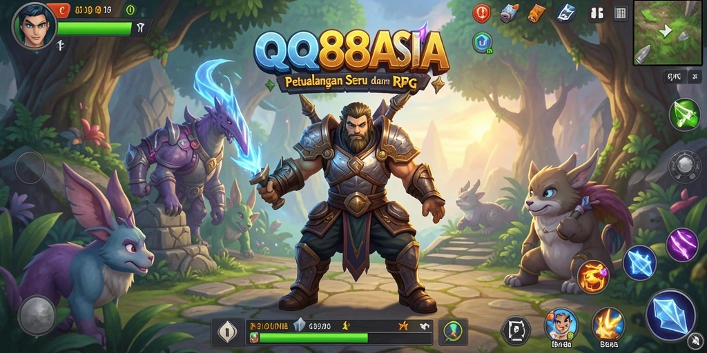 Screenshot utama QQ88ASIA menampilkan aksi pertempuran epik dalam RPG.