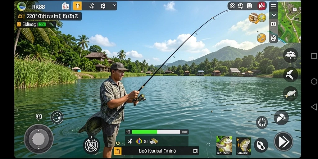 Tampilan gameplay RK88 yang menampilkan aksi memancing yang mendebarkan.