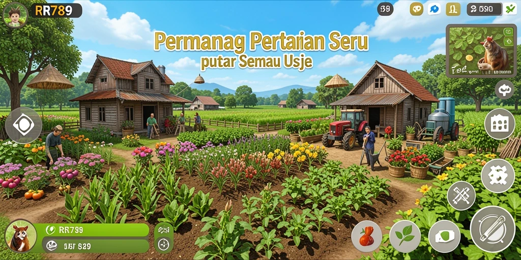 Screenshot utama RR789 menampilkan gameplay seru bertani dan panen.
