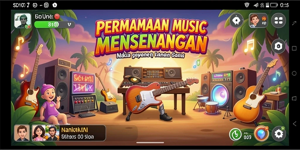 Tampilan gameplay seru dalam SD107 dengan berbagai pilihan musik.