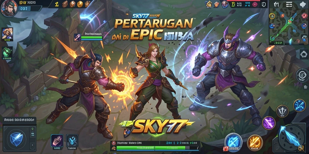Tangkapan layar gameplay <strong>SKY77</strong> menampilkan aksi seru di arena pertarungan.