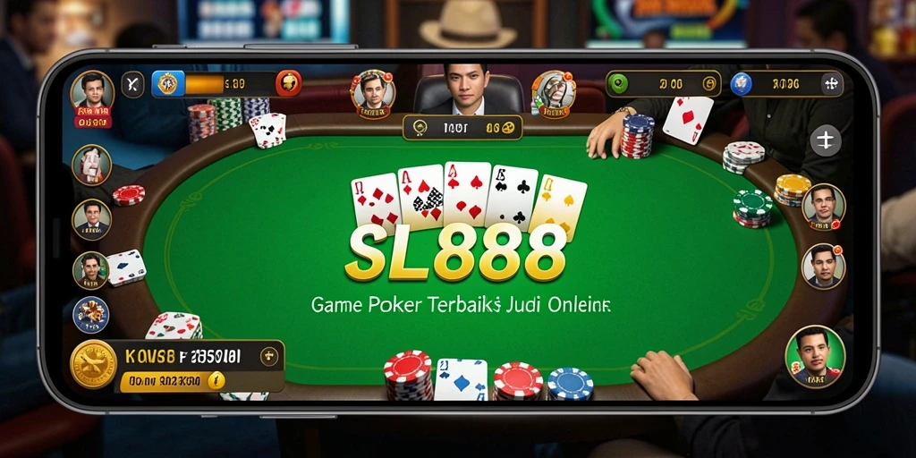 Tampilan gameplay seru di SL888 dengan suasana permainan Poker yang menegangkan.