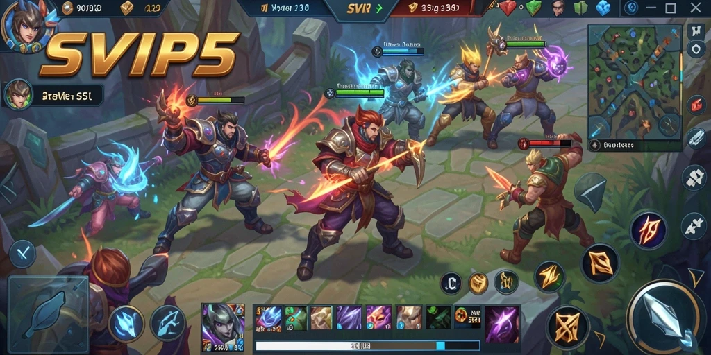Screenshot gameplay SVIP5 dengan pertarungan tim yang seru.